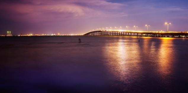 SPI bridge at night